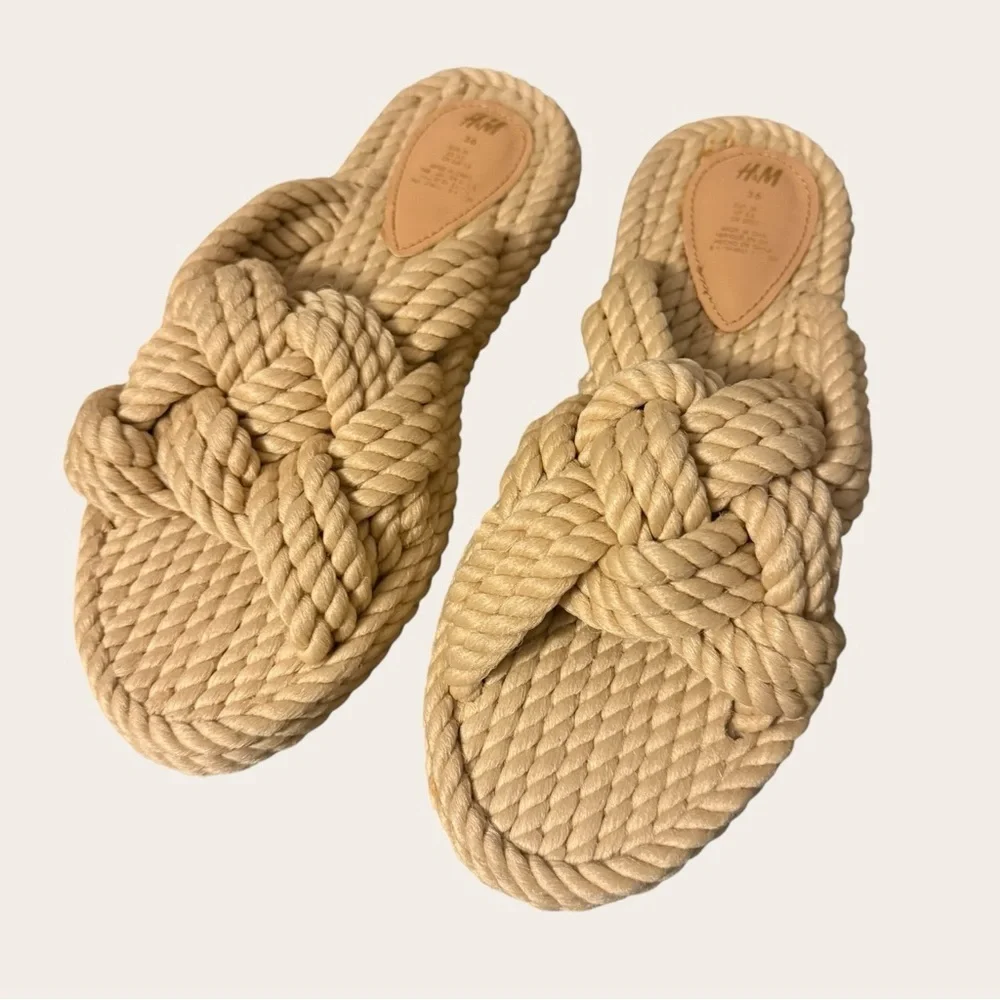 H&M Cream Braided Rope Slide Sandals